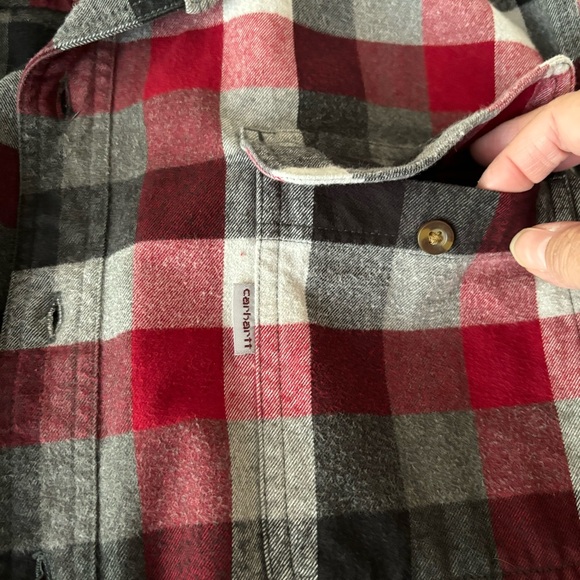 Carhartt Original Fit Flannel XL Tall Red, Black Plaid Button Down Workwear - Picture 6 of 13